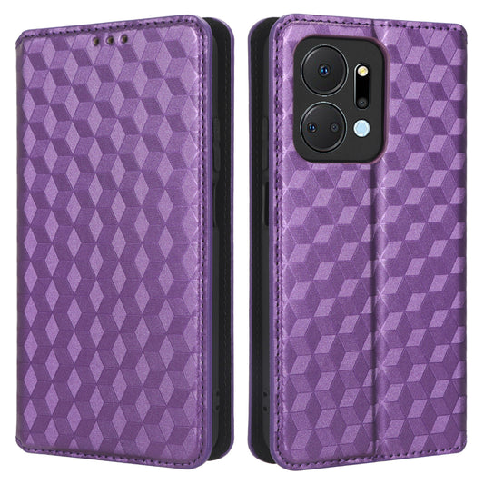 For Honor X7a 5G / Play7T 5G Wallet Stand Phone Case PU Leather Imprinted Rhombus Pattern Phone Cover