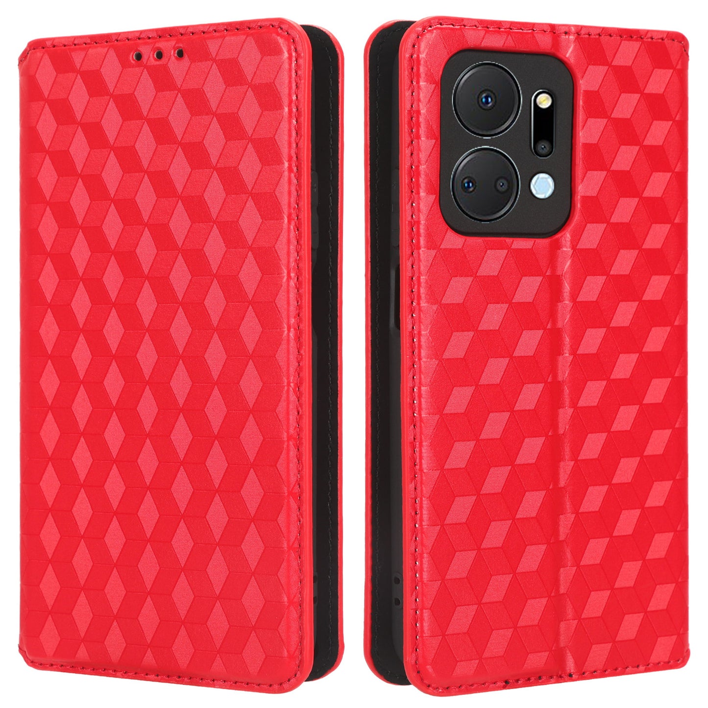 For Honor X7a 5G / Play7T 5G Wallet Stand Phone Case PU Leather Imprinted Rhombus Pattern Phone Cover