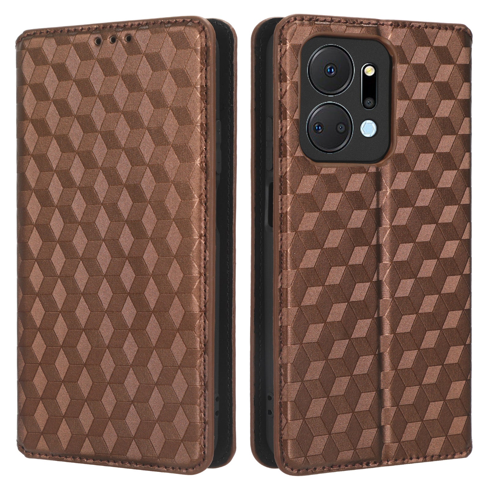 For Honor X7a 5G / Play7T 5G Wallet Stand Phone Case PU Leather Imprinted Rhombus Pattern Phone Cover
