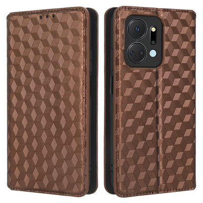 For Honor X7a 5G / Play7T 5G Wallet Stand Phone Case PU Leather Imprinted Rhombus Pattern Phone Cover