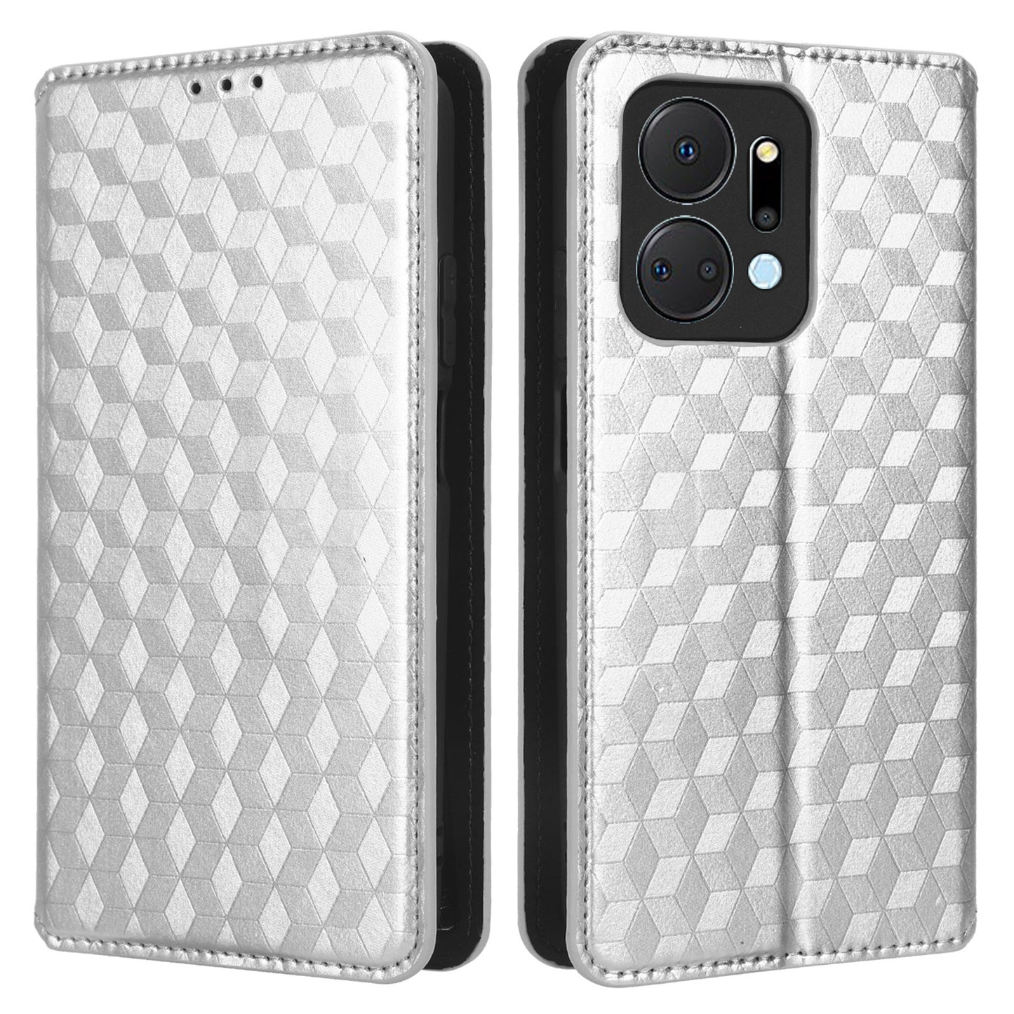 For Honor X7a 5G / Play7T 5G Wallet Stand Phone Case PU Leather Imprinted Rhombus Pattern Phone Cover