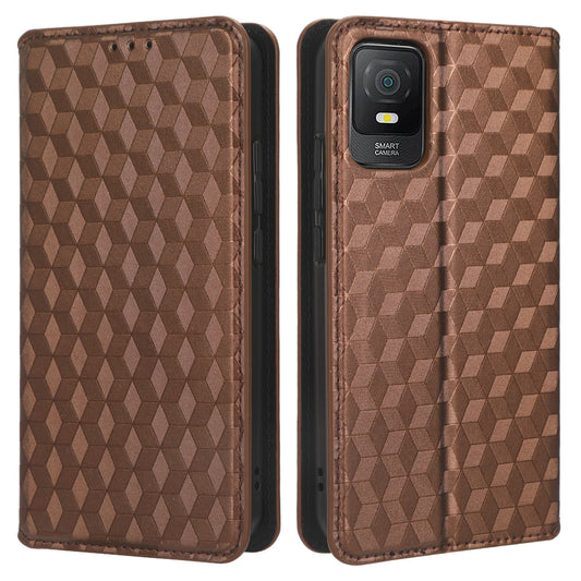 PU Leather Phone Stand Case for TCL 403 , Imprinted Rhombus Pattern Wallet Cell Phone Cover