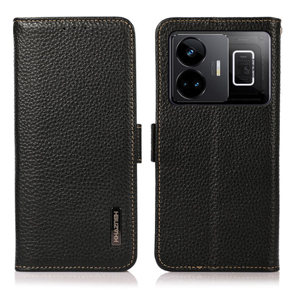 KHAZNEH For Realme GT Neo 5 5G Genuine Cow Leather Phone Cover Stand RFID Blocking Phone Wallet Case