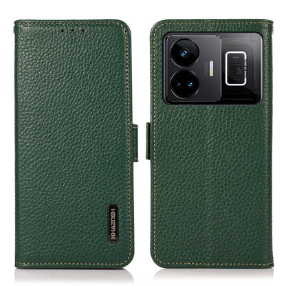 KHAZNEH For Realme GT Neo 5 5G Genuine Cow Leather Phone Cover Stand RFID Blocking Phone Wallet Case