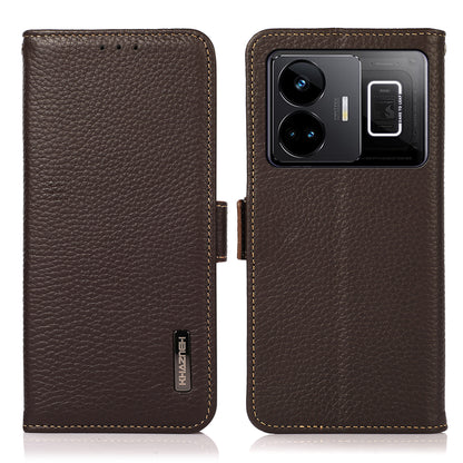 KHAZNEH For Realme GT Neo 5 5G Genuine Cow Leather Phone Cover Stand RFID Blocking Phone Wallet Case