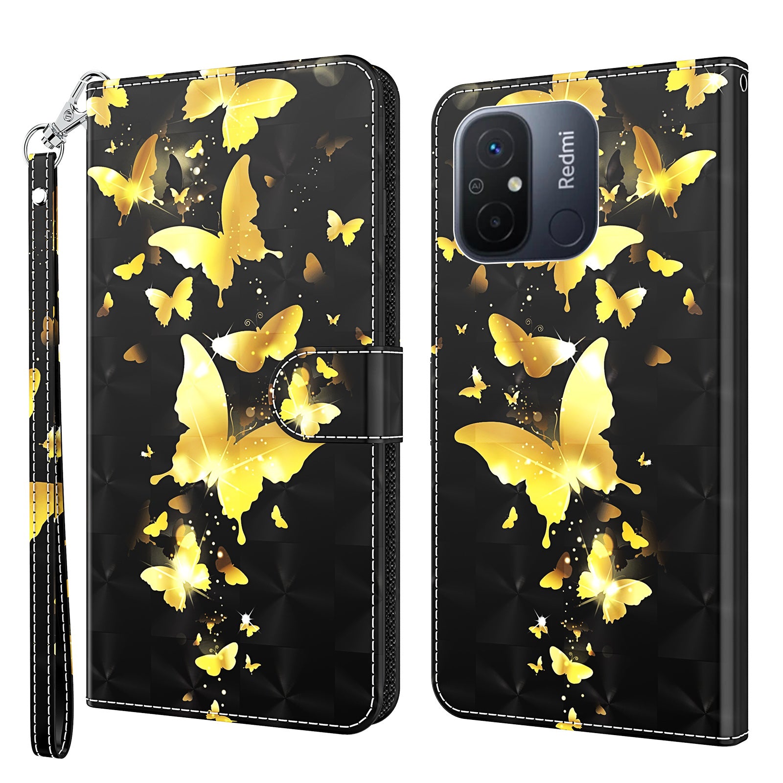 For Xiaomi Redmi 11A 4G / 12C 4G PU Leather Flip Phone Case 3D Pattern Printing Stand Wallet Cover