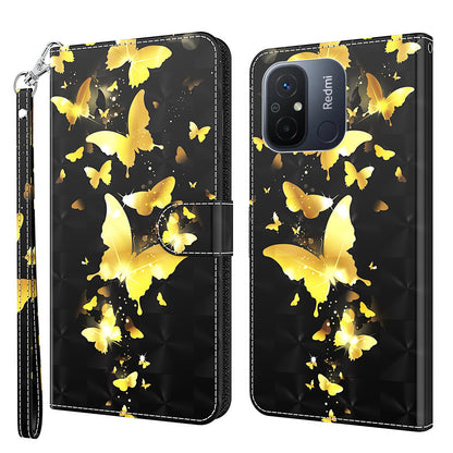 For Xiaomi Redmi 11A 4G / 12C 4G PU Leather Flip Phone Case 3D Pattern Printing Stand Wallet Cover