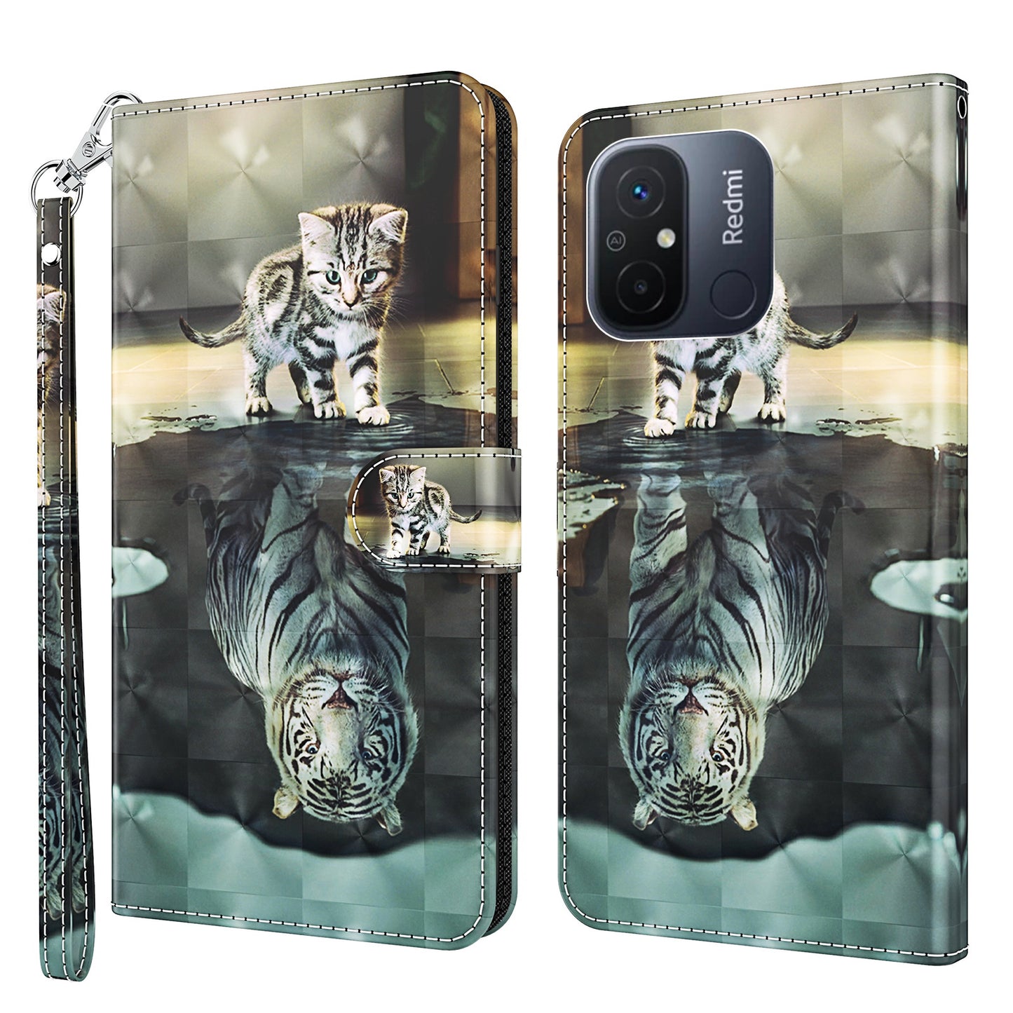 For Xiaomi Redmi 11A 4G / 12C 4G PU Leather Flip Phone Case 3D Pattern Printing Stand Wallet Cover