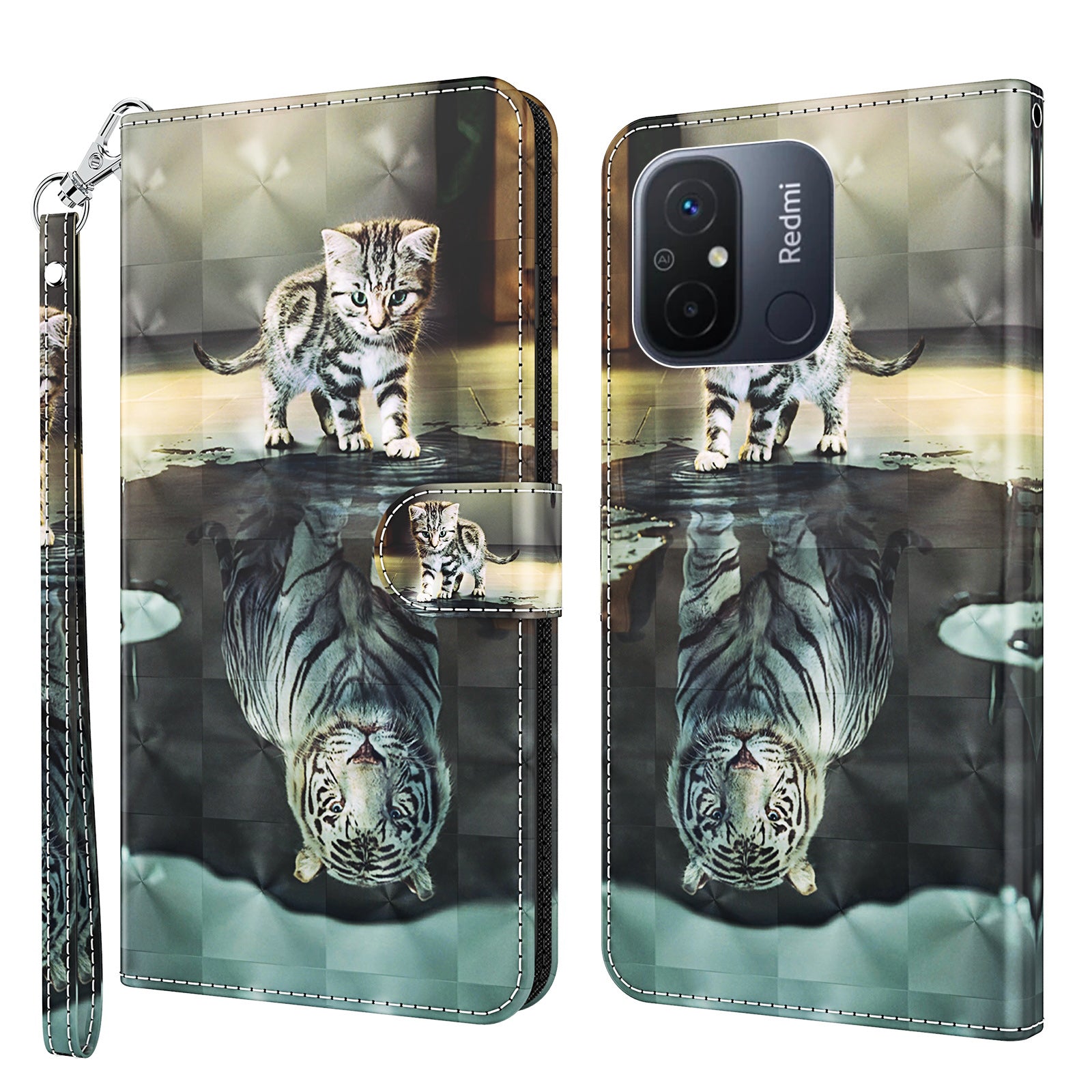 For Xiaomi Redmi 11A 4G / 12C 4G PU Leather Flip Phone Case 3D Pattern Printing Stand Wallet Cover