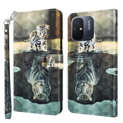 For Xiaomi Redmi 11A 4G / 12C 4G PU Leather Flip Phone Case 3D Pattern Printing Stand Wallet Cover