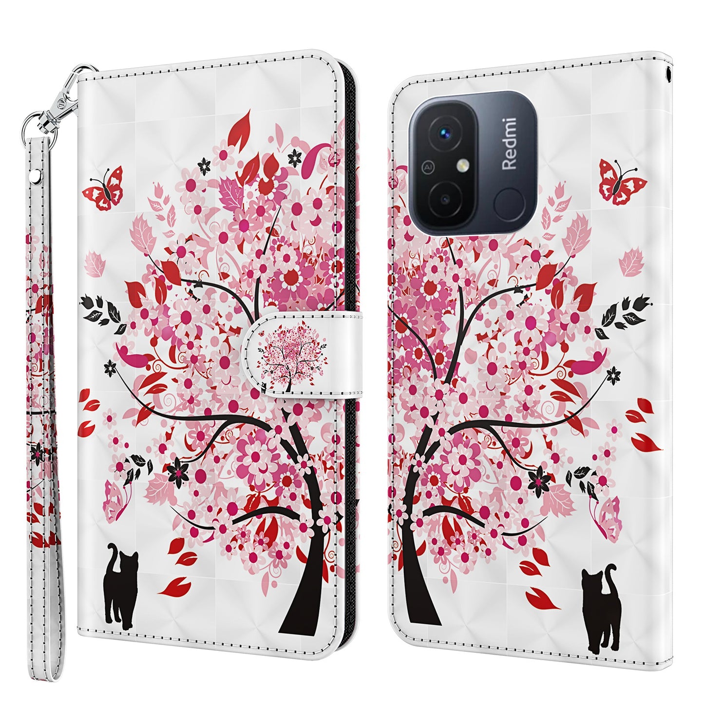 For Xiaomi Redmi 11A 4G / 12C 4G PU Leather Flip Phone Case 3D Pattern Printing Stand Wallet Cover