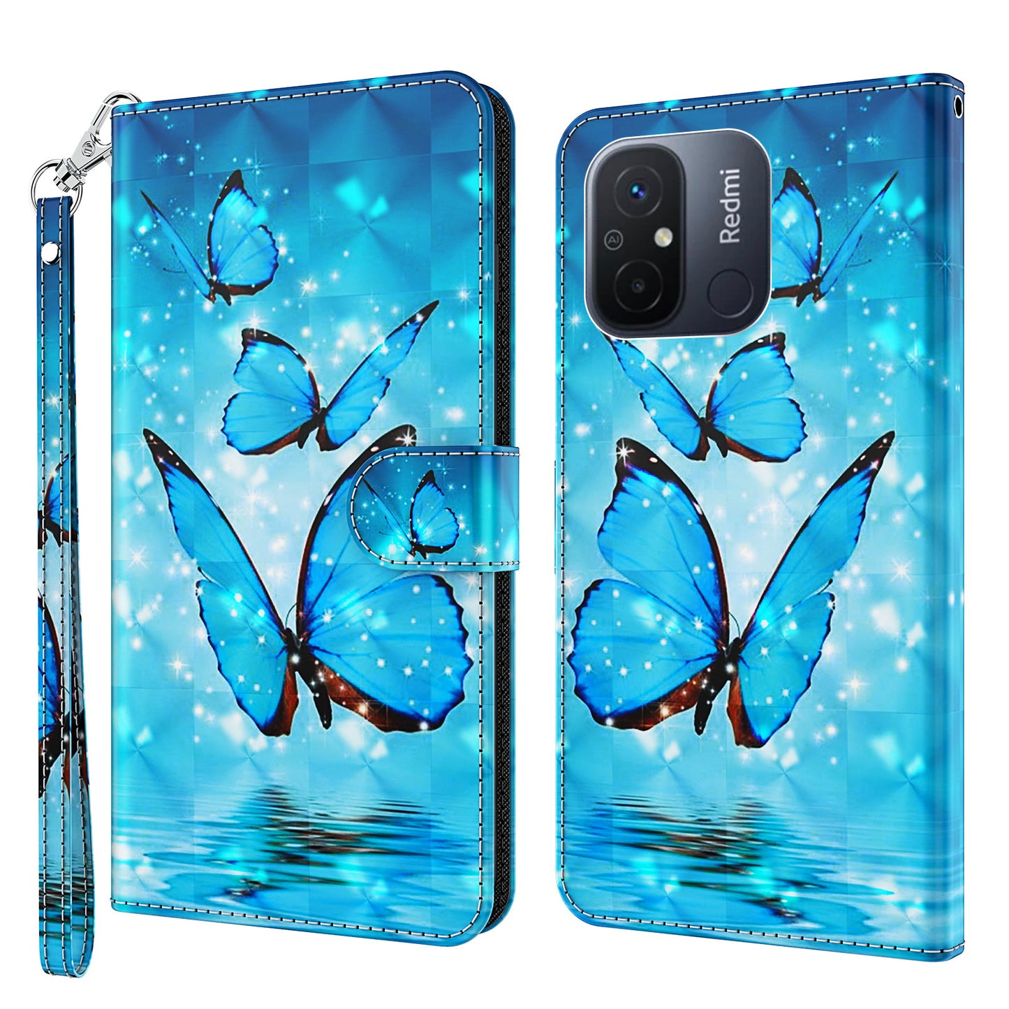 For Xiaomi Redmi 11A 4G / 12C 4G PU Leather Flip Phone Case 3D Pattern Printing Stand Wallet Cover