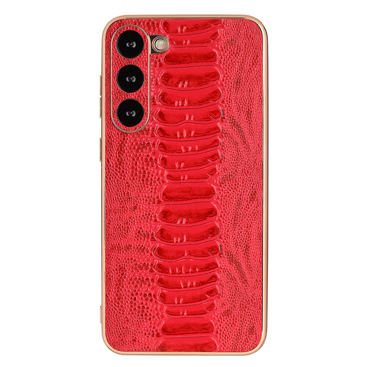 Back Case for Samsung Galaxy S23 Crocodile Texture Genuine Cow Leather Coated PC+TPU Electroplating Cover