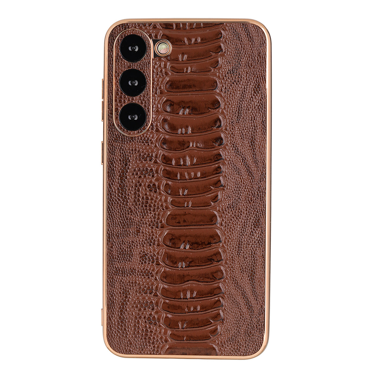 Back Case for Samsung Galaxy S23 Crocodile Texture Genuine Cow Leather Coated PC+TPU Electroplating Cover
