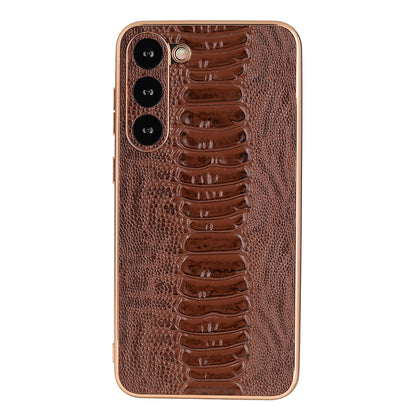 Back Case for Samsung Galaxy S23 Crocodile Texture Genuine Cow Leather Coated PC+TPU Electroplating Cover