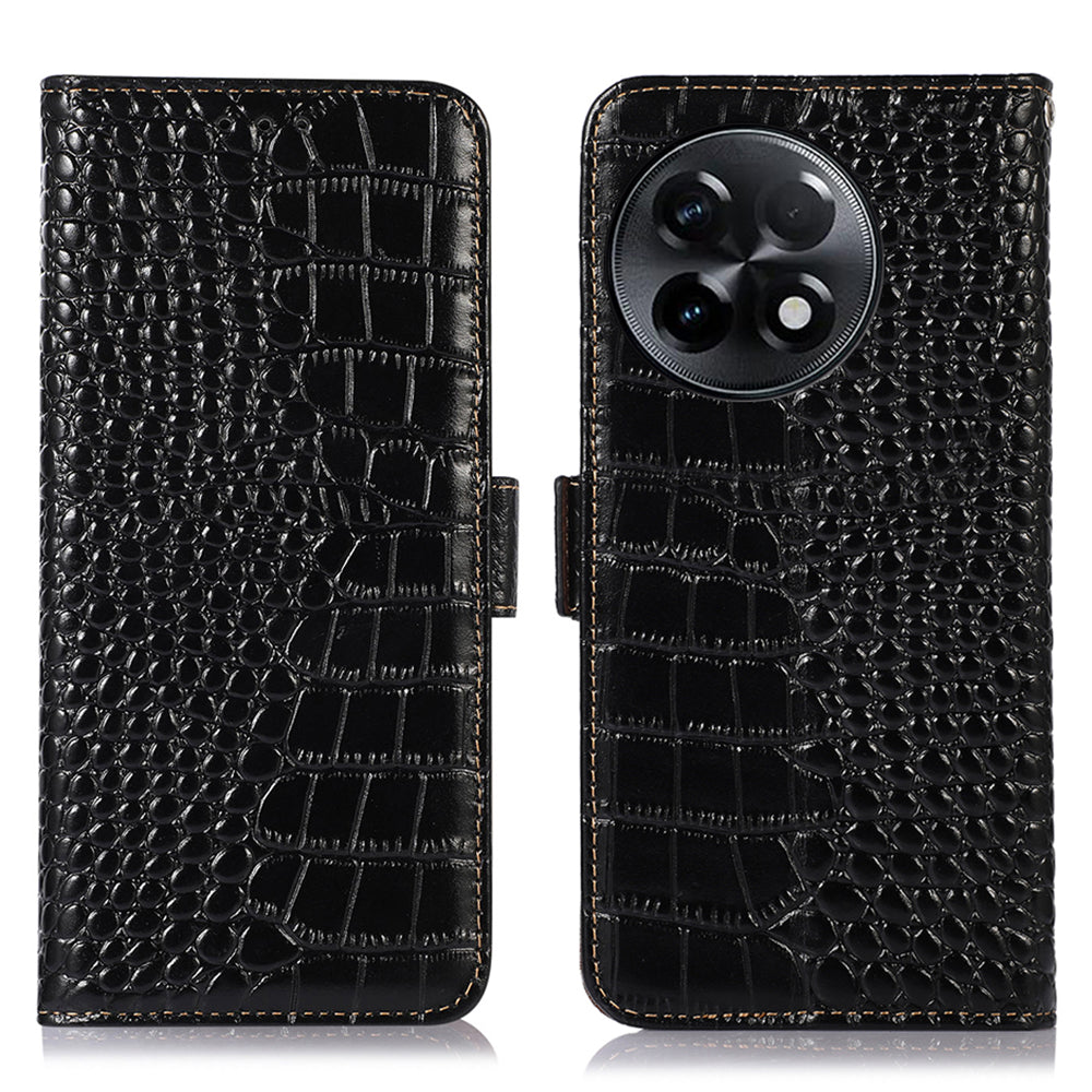 RFID Blocking Phone Case for OnePlus Ace 2 5G / 11R 5G Genuine Cowhide Leather Phone Stand Wallet Cover