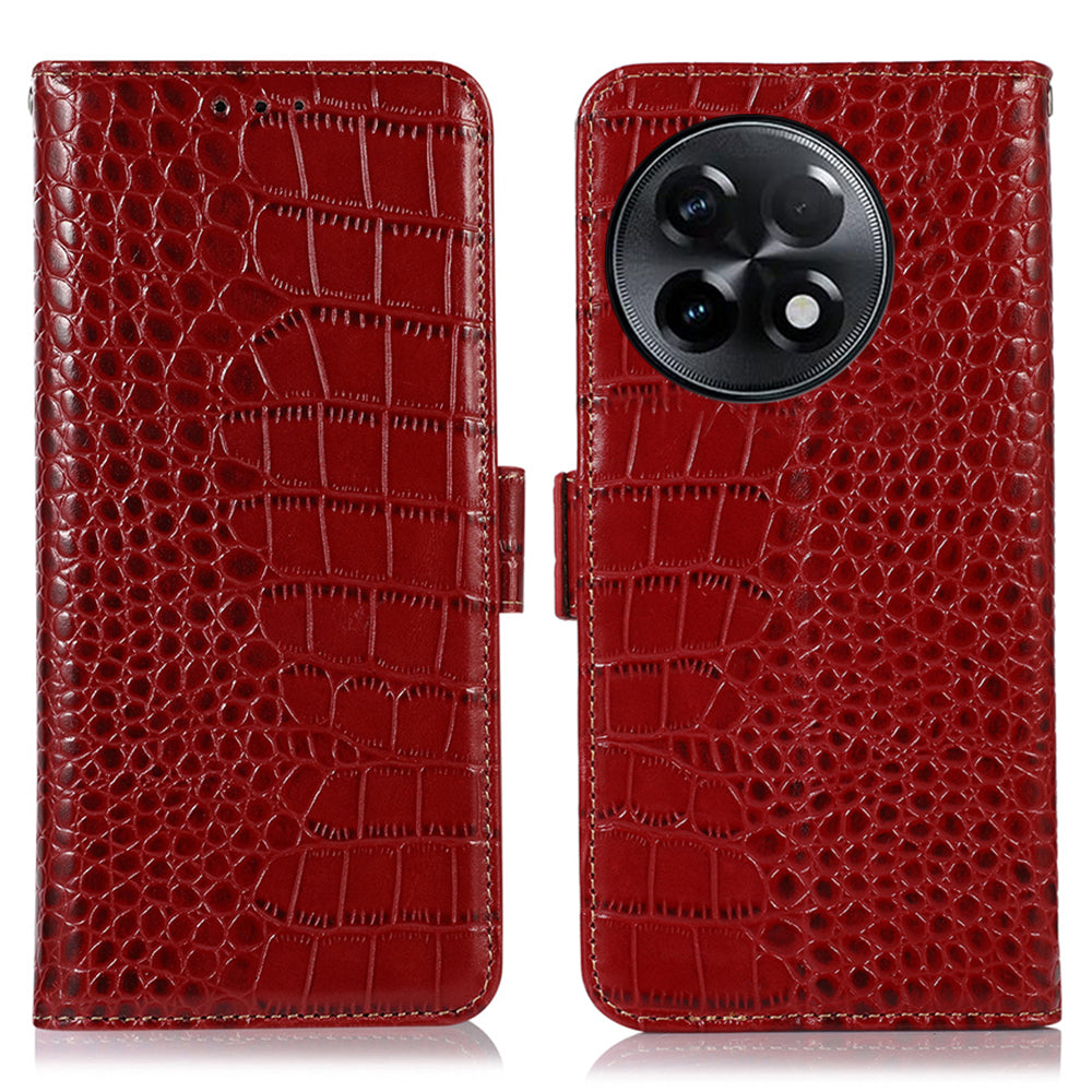 RFID Blocking Phone Case for OnePlus Ace 2 5G / 11R 5G Genuine Cowhide Leather Phone Stand Wallet Cover
