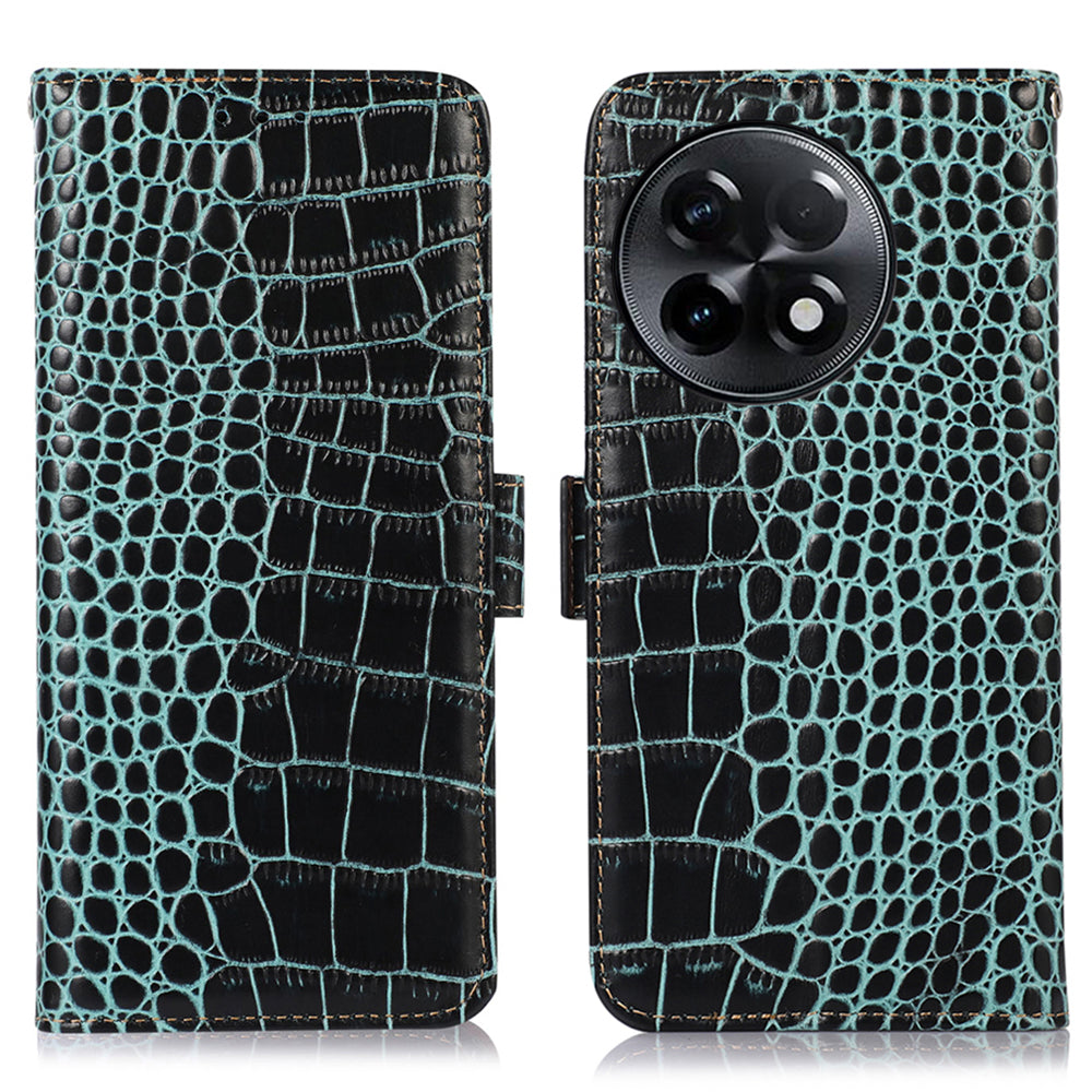 RFID Blocking Phone Case for OnePlus Ace 2 5G / 11R 5G Genuine Cowhide Leather Phone Stand Wallet Cover