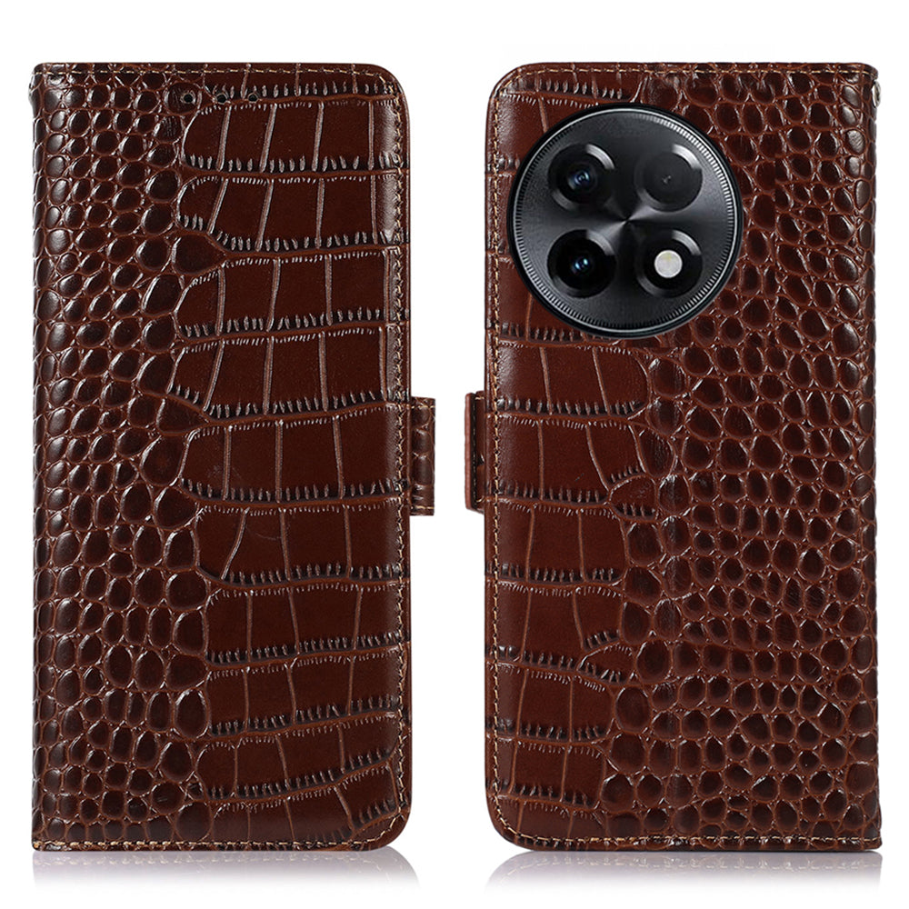 RFID Blocking Phone Case for OnePlus Ace 2 5G / 11R 5G Genuine Cowhide Leather Phone Stand Wallet Cover
