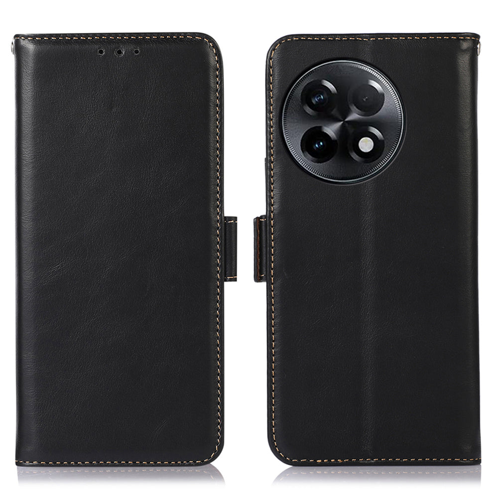 For OnePlus Ace 2 5G / 11R 5G RFID Blocking Phone Cover Stand Wallet Genuine Cowhide Leather Case