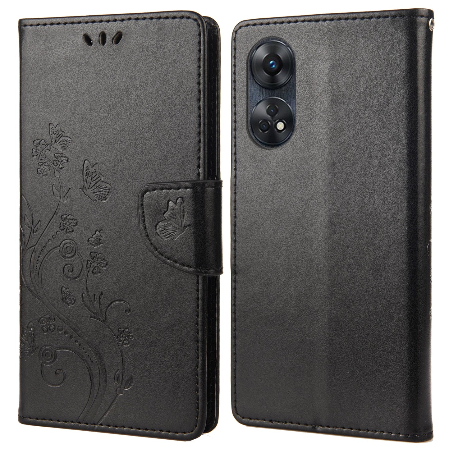 For Oppo Reno8 T 4G PU Leather Phone Case Flower Butterfly Imprinted Phone Cover Wallet Stand