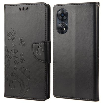 For Oppo Reno8 T 4G PU Leather Phone Case Flower Butterfly Imprinted Phone Cover Wallet Stand