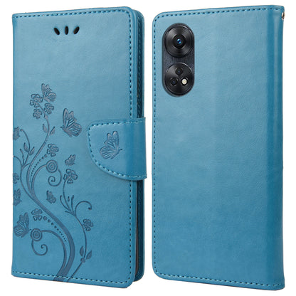 For Oppo Reno8 T 4G PU Leather Phone Case Flower Butterfly Imprinted Phone Cover Wallet Stand