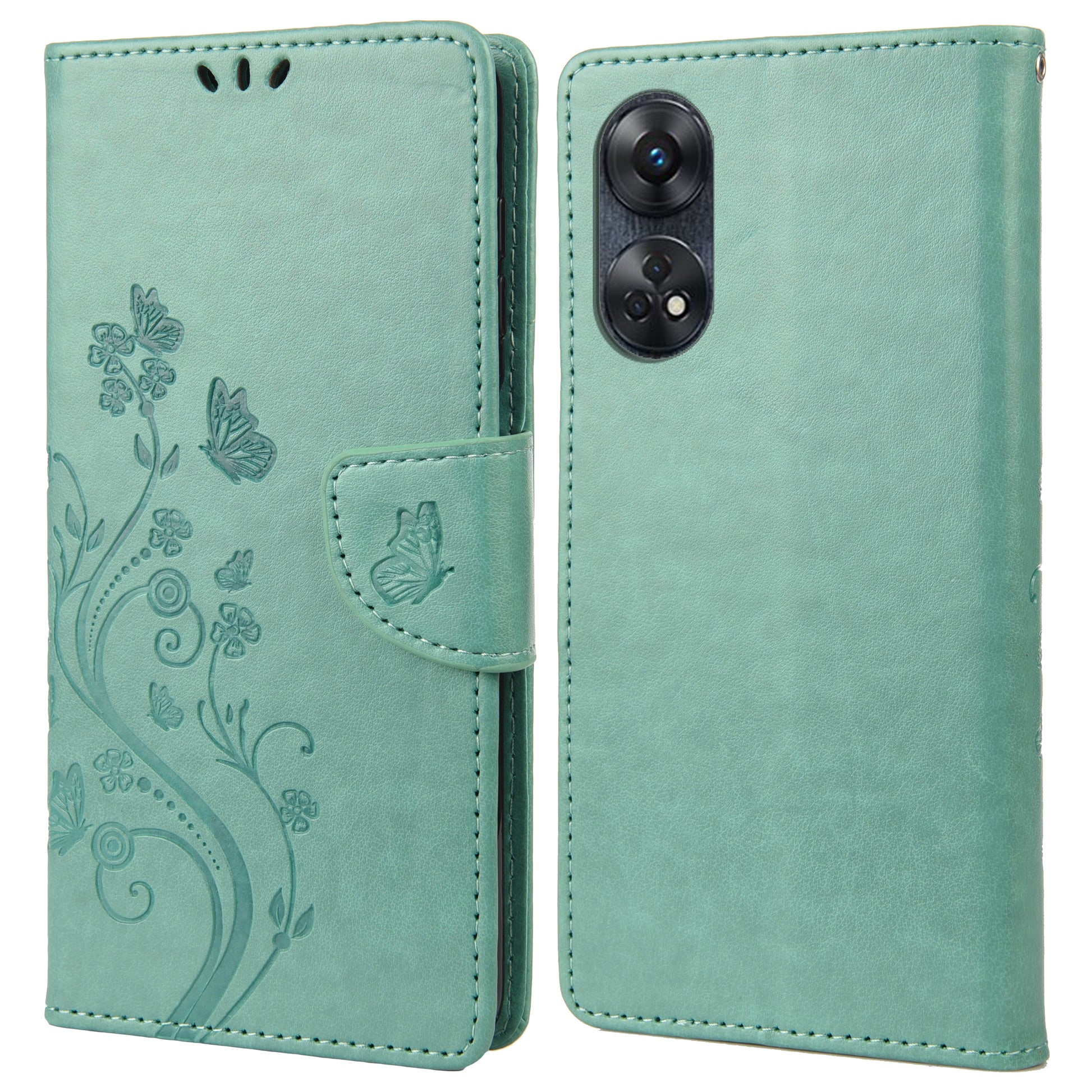 For Oppo Reno8 T 4G PU Leather Phone Case Flower Butterfly Imprinted Phone Cover Wallet Stand