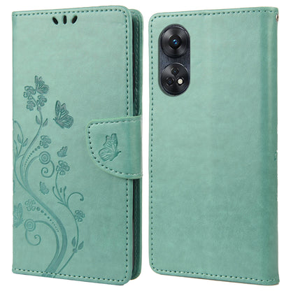 For Oppo Reno8 T 4G PU Leather Phone Case Flower Butterfly Imprinted Phone Cover Wallet Stand