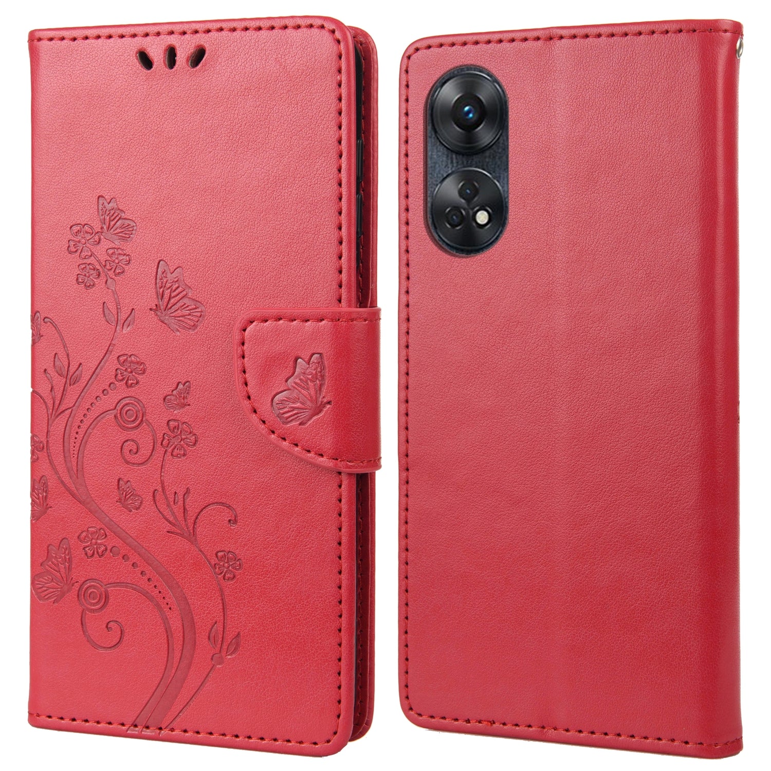 For Oppo Reno8 T 4G PU Leather Phone Case Flower Butterfly Imprinted Phone Cover Wallet Stand