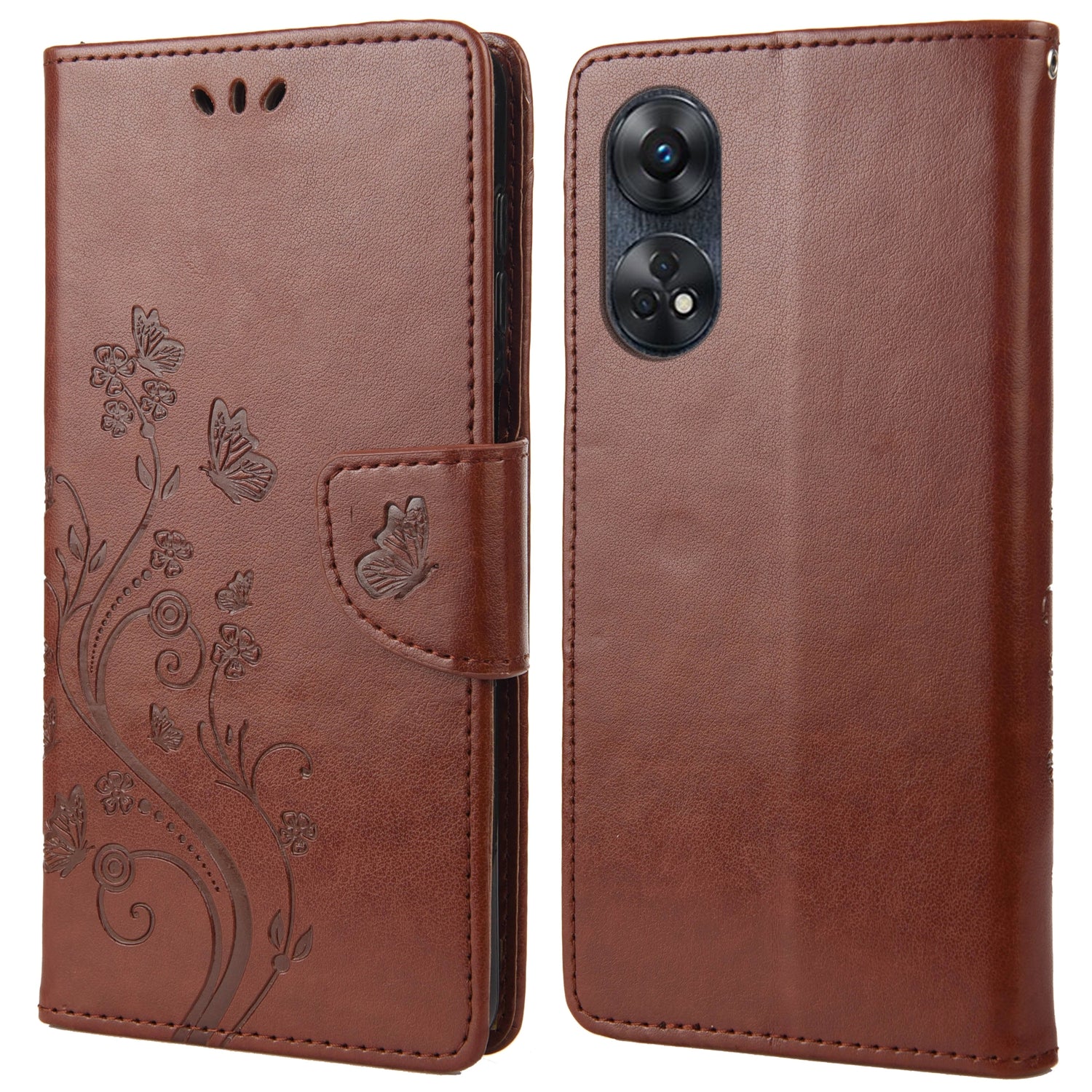 For Oppo Reno8 T 4G PU Leather Phone Case Flower Butterfly Imprinted Phone Cover Wallet Stand