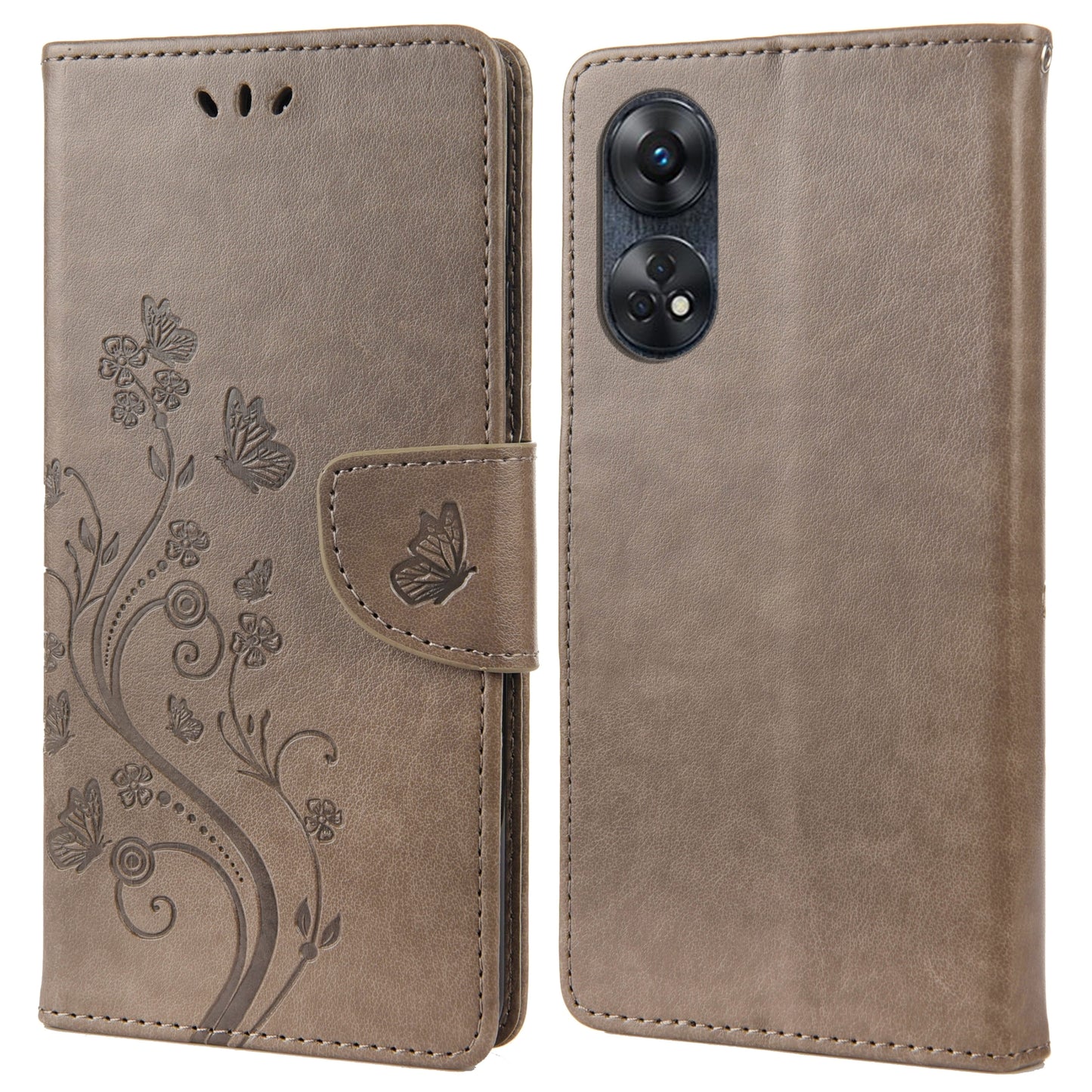 For Oppo Reno8 T 4G PU Leather Phone Case Flower Butterfly Imprinted Phone Cover Wallet Stand