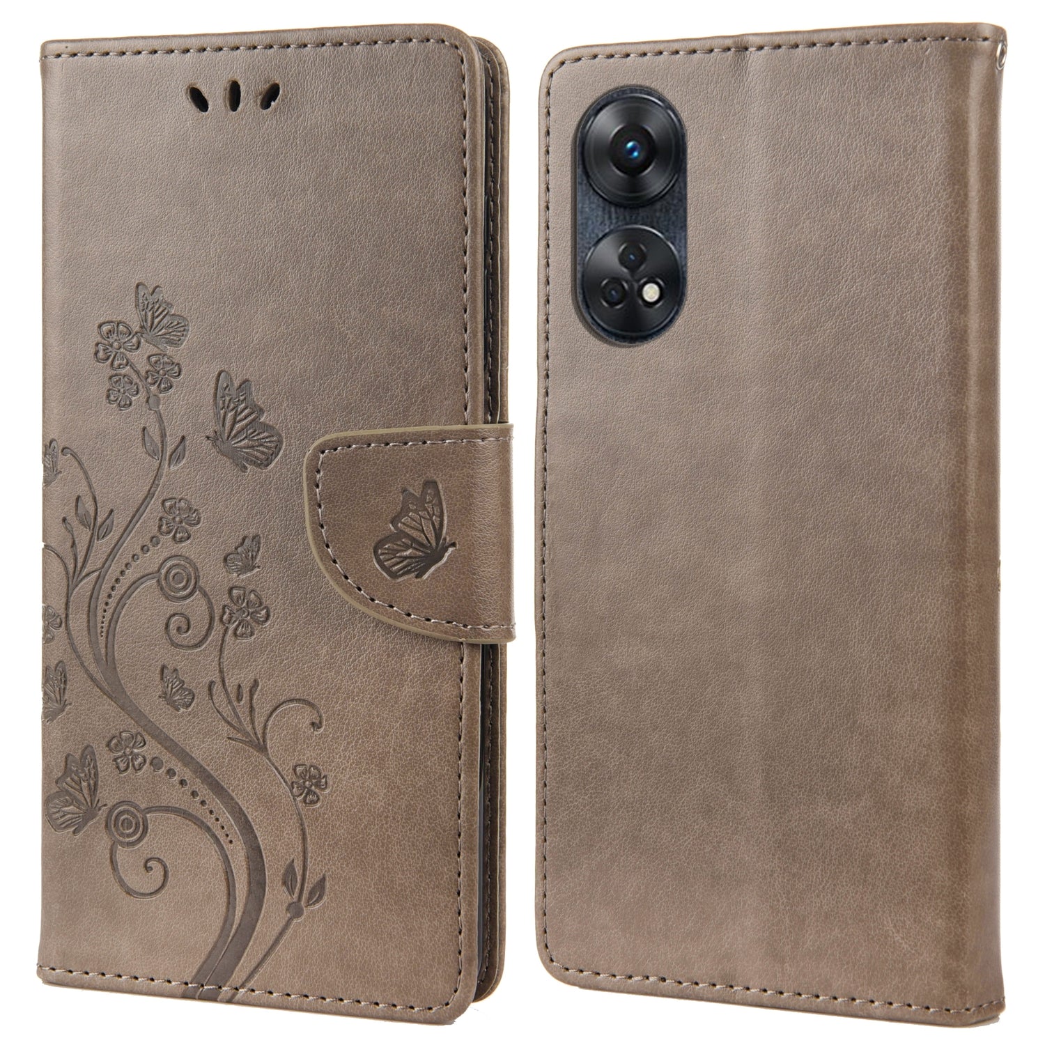 For Oppo Reno8 T 4G PU Leather Phone Case Flower Butterfly Imprinted Phone Cover Wallet Stand