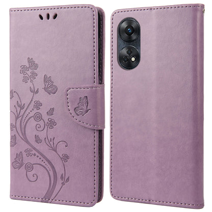 For Oppo Reno8 T 4G PU Leather Phone Case Flower Butterfly Imprinted Phone Cover Wallet Stand