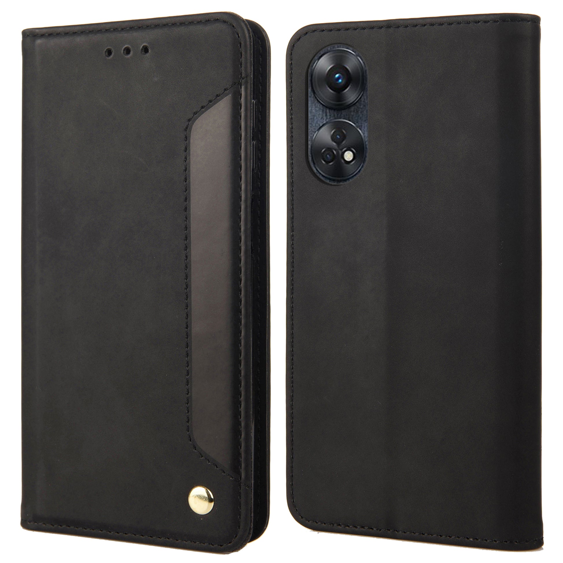 For Oppo Reno8 T 4G Phone Wallet Case PU Leather Color Splicing Stand Skin-touch Phone Cover