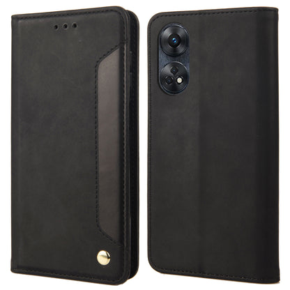 For Oppo Reno8 T 4G Phone Wallet Case PU Leather Color Splicing Stand Skin-touch Phone Cover