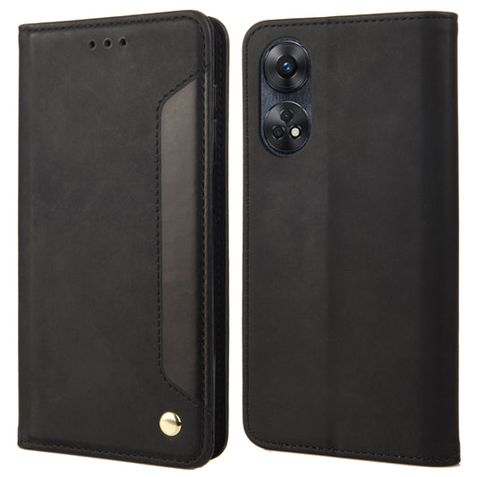 For Oppo Reno8 T 4G Phone Wallet Case PU Leather Color Splicing Stand Skin-touch Phone Cover