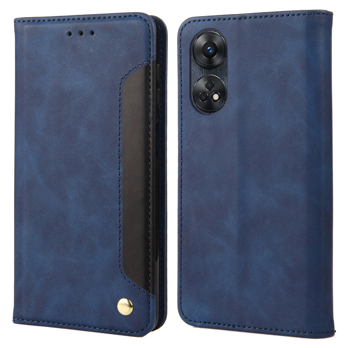 For Oppo Reno8 T 4G Phone Wallet Case PU Leather Color Splicing Stand Skin-touch Phone Cover