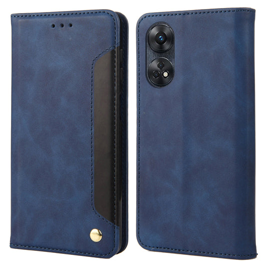 For Oppo Reno8 T 4G Phone Wallet Case PU Leather Color Splicing Stand Skin-touch Phone Cover