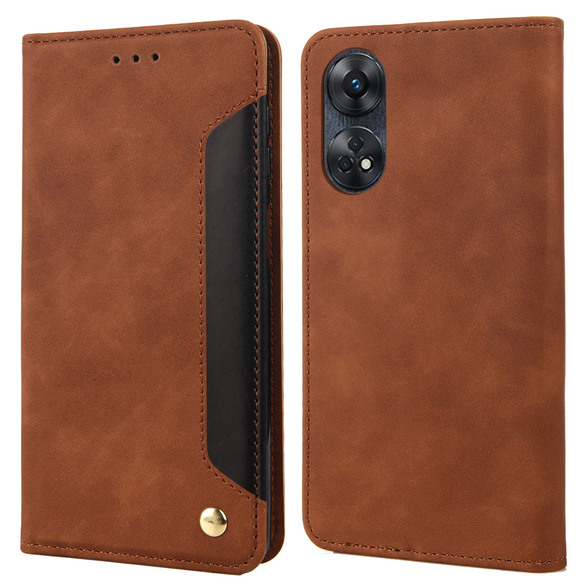 For Oppo Reno8 T 4G Phone Wallet Case PU Leather Color Splicing Stand Skin-touch Phone Cover