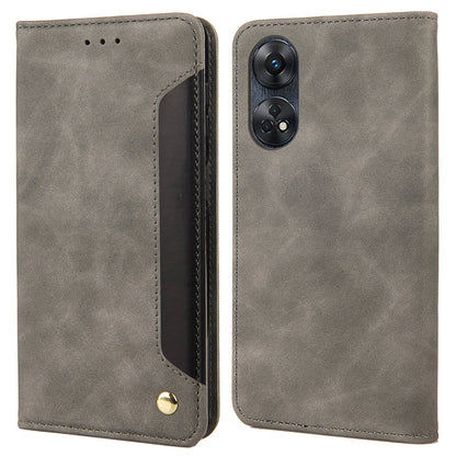 For Oppo Reno8 T 4G Phone Wallet Case PU Leather Color Splicing Stand Skin-touch Phone Cover