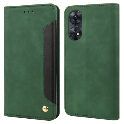 For Oppo Reno8 T 4G Phone Wallet Case PU Leather Color Splicing Stand Skin-touch Phone Cover