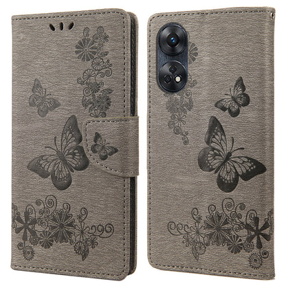 For Oppo Reno8 T 4G Leather Stand Phone Cover Butterflies Flower Imprinting Phone Wallet Case