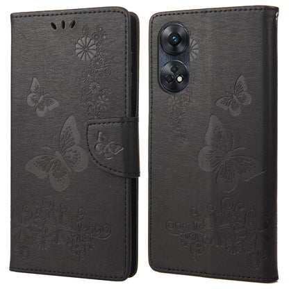 For Oppo Reno8 T 4G Leather Stand Phone Cover Butterflies Flower Imprinting Phone Wallet Case