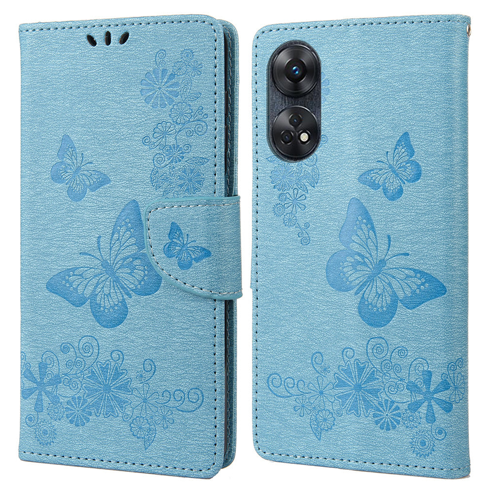 For Oppo Reno8 T 4G Leather Stand Phone Cover Butterflies Flower Imprinting Phone Wallet Case