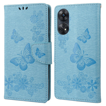 For Oppo Reno8 T 4G Leather Stand Phone Cover Butterflies Flower Imprinting Phone Wallet Case
