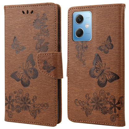 For Xiaomi Redmi Note 12 5G (Global) / (India) / (China) / Poco X5 5G Phone Leather Case Wallet Stand Butterflies Flower Imprinting Cover