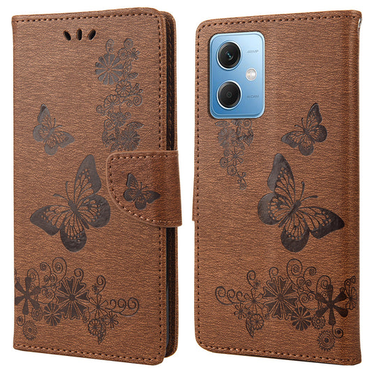 For Xiaomi Redmi Note 12 5G (Global) / (India) / (China) / Poco X5 5G Phone Leather Case Wallet Stand Butterflies Flower Imprinting Cover