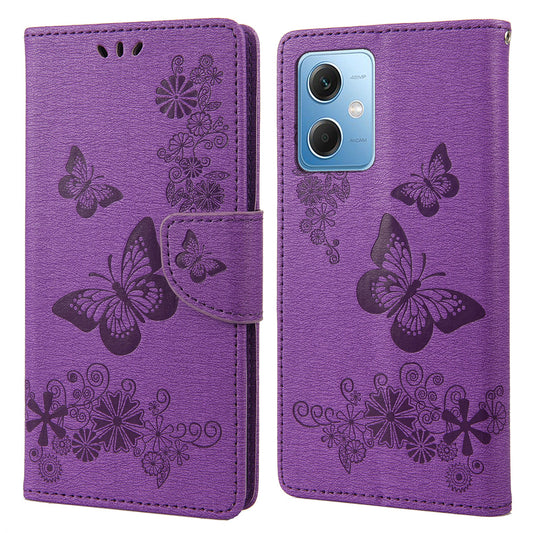 For Xiaomi Redmi Note 12 5G (Global) / (India) / (China) / Poco X5 5G Phone Leather Case Wallet Stand Butterflies Flower Imprinting Cover