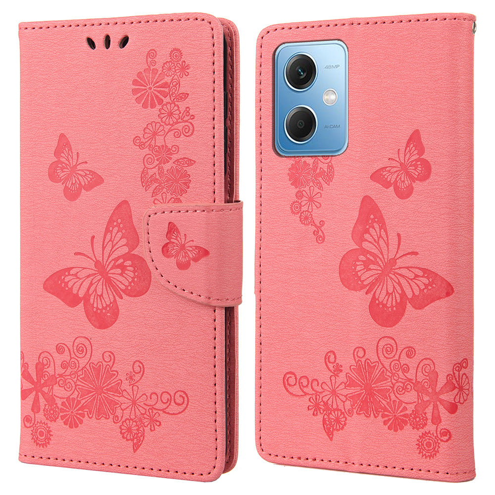 For Xiaomi Redmi Note 12 5G (Global) / (India) / (China) / Poco X5 5G Phone Leather Case Wallet Stand Butterflies Flower Imprinting Cover